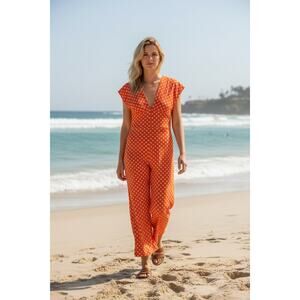 Diva Zappa Muumuu Heaven NWT Original Hawaii Jumpsuit Orange Floral Wide Leg M